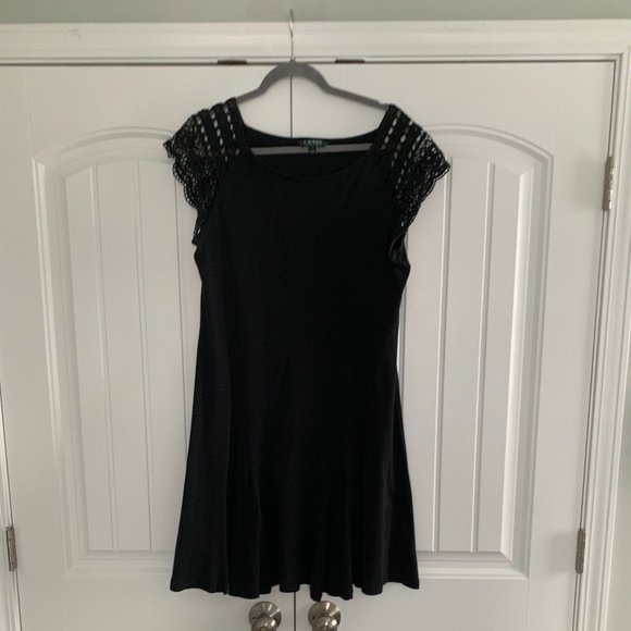 Lauren Ralph Lauren Dresses & Skirts - Lauren Ralph Lauren 100% Cotton XL Crochet  Sleeve and Fit and Flare Black Dress